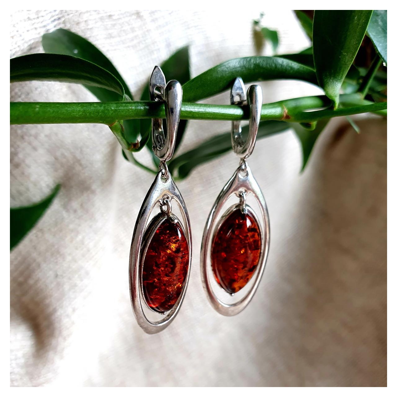 Серьги янтарные, арт. 929041128ab-8-earrings - фото